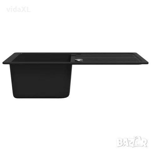 vidaXL Гранитна кухненска мивка с корито и отцедник, черна, две монт. позиции, снимка 5 - Мивки - 56145988