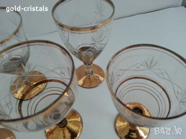 Ретро стъклени чаши с позлата гравирани , снимка 2 - Антикварни и старинни предмети - 29996600