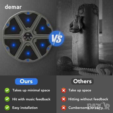 Музикална боксова машина, за стенен монтаж с 9 режима, Bluetooth, LED светлина и ръкавици, снимка 8 - Бокс - 52441753