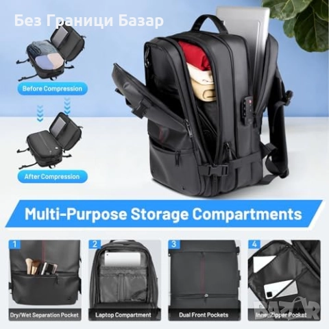 Нова Водоустойчива вакуумна раница с помпа, отделение за обувки и лаптоп, снимка 6 - Раници - 52776066