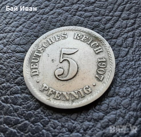 Стара монета 5 пфенига 1907 г.буква F-Германия-рядка,хит цена !, снимка 7 - Нумизматика и бонистика - 39767044