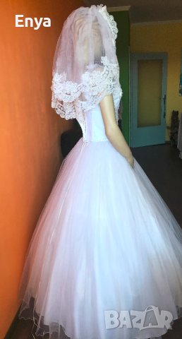 Булчинска рокля №2 - НОВА ! С воал, чанта, ръкавици и венче, снимка 2 - Сватбени рокли - 37367402