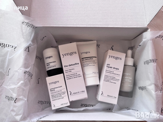 Комплект козметика Yenges – Detoxire маска, pH Repair Drops и крем руж