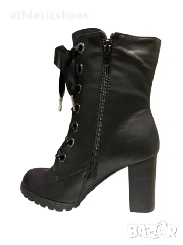 Дамски боти на ток със сатенени връзки, снимка 2 - Дамски боти - 19471420