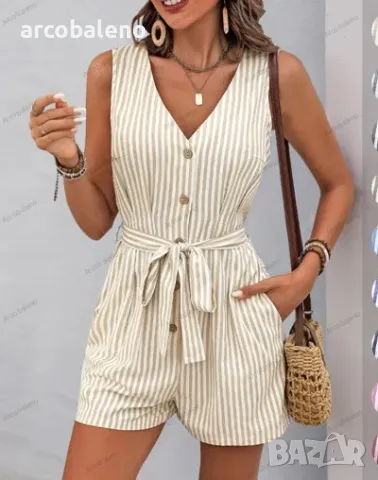 Раиран дамски гащеризон с V-образно деколте, 9цвята , снимка 13 - Гащеризони - 48853240