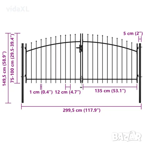 vidaXL Двойна оградна порта Woerden с копчест връх 299,5x149,5 см, снимка 5 - Огради и мрежи - 56146097