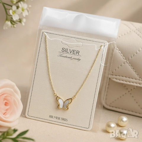 Елегантно дамско колие с висулка пеперуда, снимка 5 - Колиета, медальони, синджири - 51926250