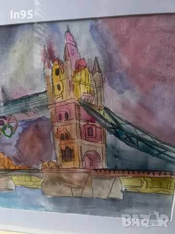 Tower Bridge – оригинална акварелна картина с рамка и паспарту, снимка 3 - Картини - 55893891