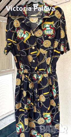 Дамска рокля-риза ARA от памучно трико (Jersey) със златни детайли и верижен принт, снимка 2 - Рокли - 54001911