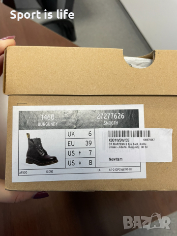 Dr. Martens Кубинки 1460 Burgundy Smooth, 39 EU, снимка 6 - Дамски ботуши - 44732529