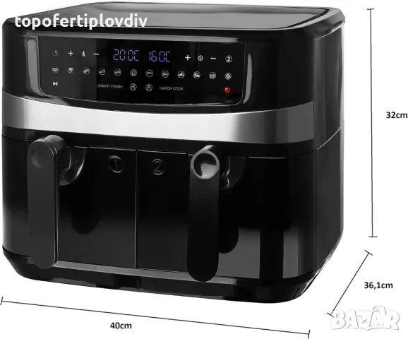 Фритюрник с горещ въздух Emerio AirFryer 2 x 5.0 Litre,Гаранция, снимка 5 - Фритюрници - 47785447