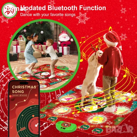 Коледна подложка за танци за деца 4+ г., светеща с 6 LED клавиша и безжичен Bluetooth, акумулаторна , снимка 7 - Музикални играчки - 47376464