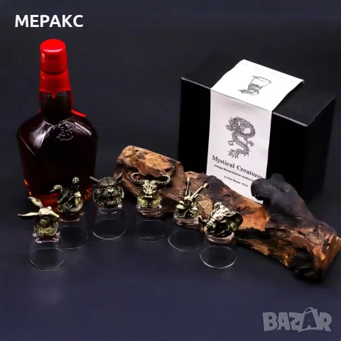 Подаръчен комплект от 6 чаши за шотов (50 мл) – Диви горски обитатели – античен бронз