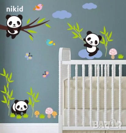 3 панди панда детски самозалепващ стикер лепенка за стена мебел детска стая, снимка 3 - Други - 30831758