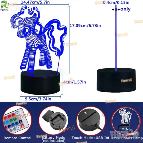 3D лампа My Little Pony с дистанционно и многоцветно осветление, снимка 5 - Настолни лампи - 49265201