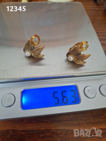 Оригинални маркови позлатени сребърни обеци с маркизати и перли " Fahrner", снимка 2 - Обеци - 54075048