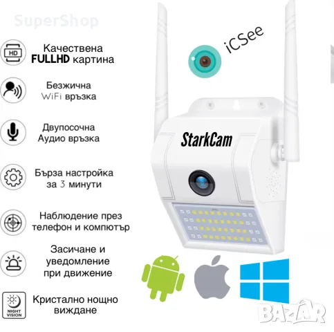 2в1 Промо ICSEE 5mpx Камера с Лед Прожектор + подарък 64gb карта, снимка 6 - IP камери - 47636823