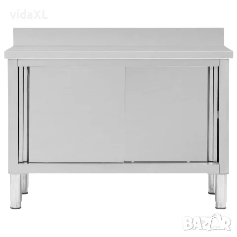 vidaXL Работна маса с плъзгащи врати, 120x50x(95-97) см, инокс, снимка 3 - Работни маси и бюра - 56147594