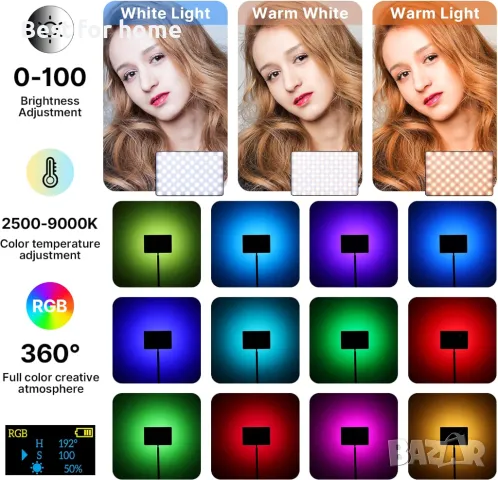 ULANZI LT003 RGB видео лампа с вградена батерия 8000mAh и USB зарядно, снимка 2 - Чанти, стативи, аксесоари - 50105861