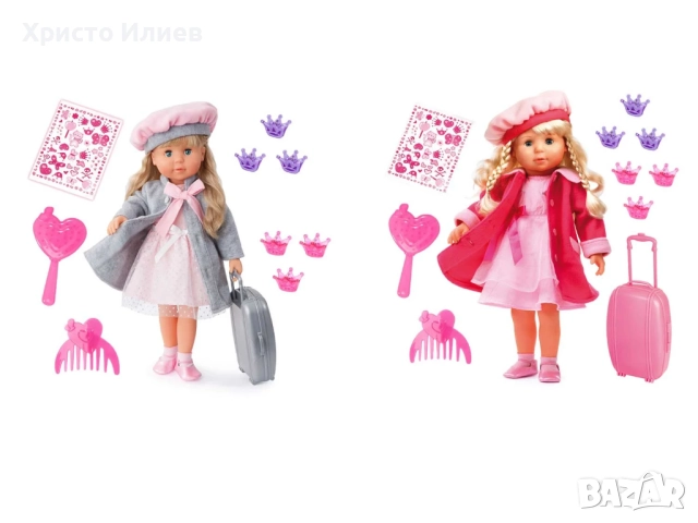 BAYER кукла Шарлийн със сиво / розово палто с функция за целуване