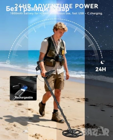 Нов Металдетектор за възрастни USB-C, 24ч батерия, LCD дисплей Търсач, снимка 3 - Друга електроника - 53007282