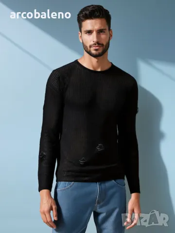 Мъжки черен пуловер , снимка 2 - Пуловери - 48258392