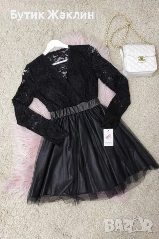 Дамска рокля с дантела и пола тип пачка, снимка 1