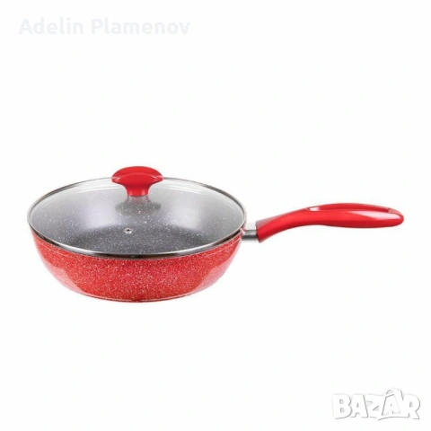 Тиган Voltz, 24см./26см., Дълбок с капак,  Мраморно покритие, Индукция, Червен, снимка 4 - Съдове за готвене - 53293623