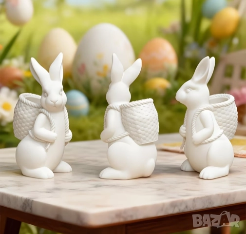 Силиконов молд кашпа заек с кош, снимка 4 - Форми - 52529783