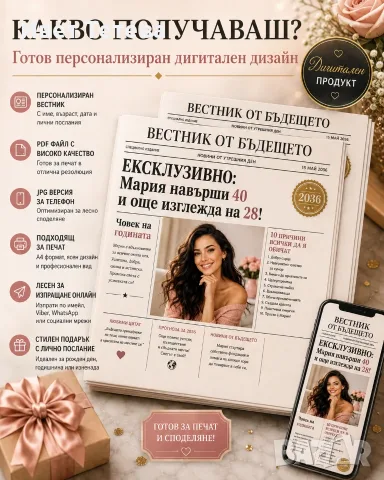 Персонализиран „Вестник от бъдещето“ по снимка – уникален подарък, снимка 2 - Други услуги - 55805040