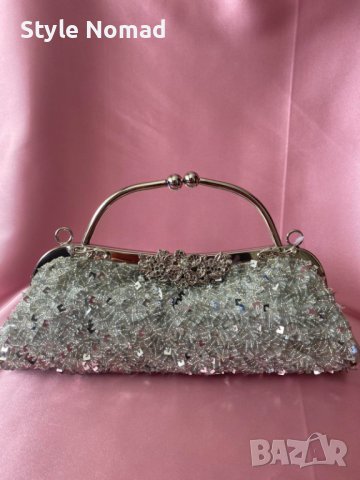 Сребриста дамска чанта с пайети -винтидж дизайн , снимка 5 - Чанти - 38192243