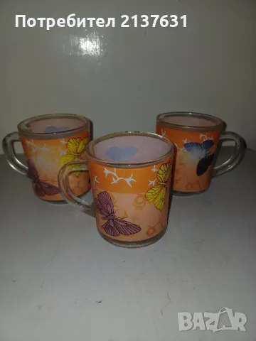 СТЪКЛЕНИ ЧАШИ с дръжка с ПЕПЕРУДИ , снимка 3 - Чаши - 47414586