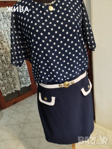 FRANZ MARI елегантна дамска рокля т.синя на точки, снимка 2 - Рокли - 54036458