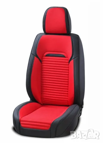 Луксозен комплект кожена универсална тапицерия за седалки – черно и червено, снимка 3 - Аксесоари и консумативи - 50215104