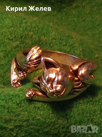 ФИГУРАЛЕН ПОСРЕБРЕН с ПЕЧАТ S925 АРТ ПРЪСТЕН КОТЕНЦЕ от БЛАГОРОДНА НЕРЪЖДАЕМА СТОМАНА 36130, снимка 2 - Пръстени - 39547232