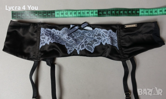 Bodigue Luxe М черен сатенен колан с жартиери и сива дантела, снимка 8 - Бельо - 53264520