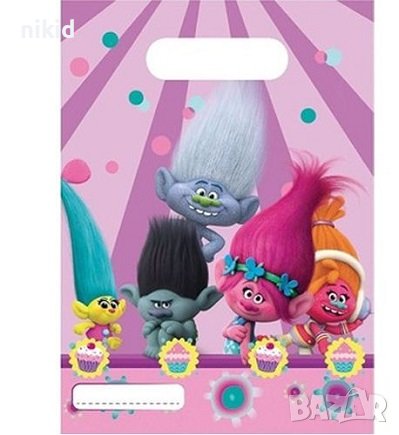 6 бр розови торбички Trolls / Тролчета за сладки подарък рожден ден парти