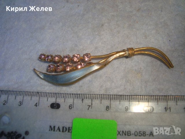 ИЗЯЩНА СТАРИННА ФЛОРАЛНА АР НУВО БРОШКА БРОНЗ с ПОЗЛАТА ЛАК и РОЗОВ ФАСЕТИРАН КВАРЦ КАМЪНИ 71151, снимка 4 - Антикварни и старинни предмети - 37756877
