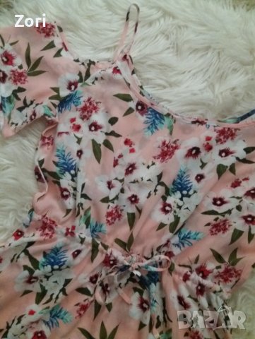 СУПЕРТЪНИЧКА и МНОГО ЛЕКА розова рокля на цветя с отворени рамене , снимка 2 - Рокли - 42025475