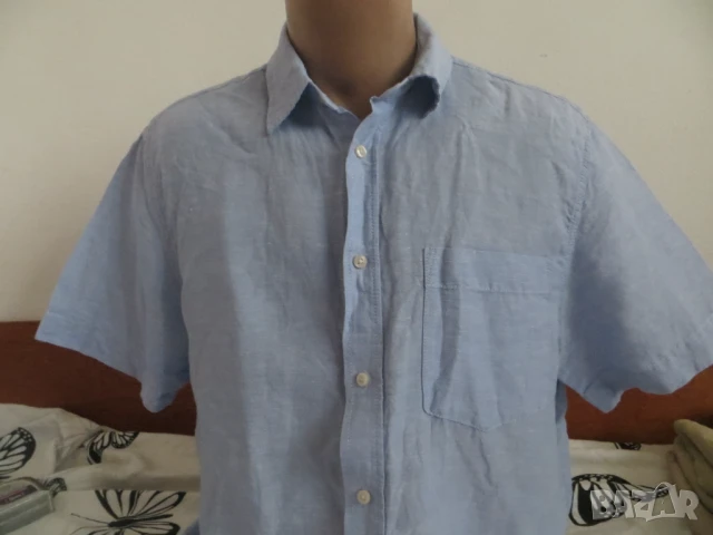 Мъжка риза с къс ръкав лен и памук Dobber, снимка 1