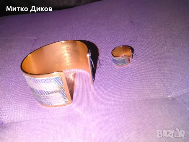 Медна гривна с меден пръстен облицовани комплект нови арт деко, снимка 6 - Гривни - 49923434