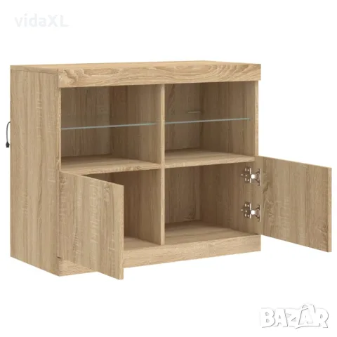 vidaXL Сайдборд с LED светлини, сонома дъб, 81x37x67 см, снимка 7 - Бюфети - 56148139