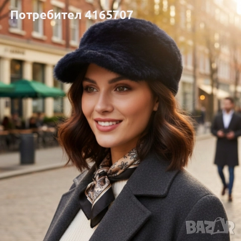 Топла дамска шапка с козирка – зимен пухкав модел, снимка 8 - Шапки - 52665539