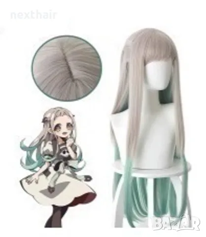 Косплей перука Nene Yashiro - права сиво-зелена коса, 80 см, снимка 2 - Аксесоари за коса - 55949286