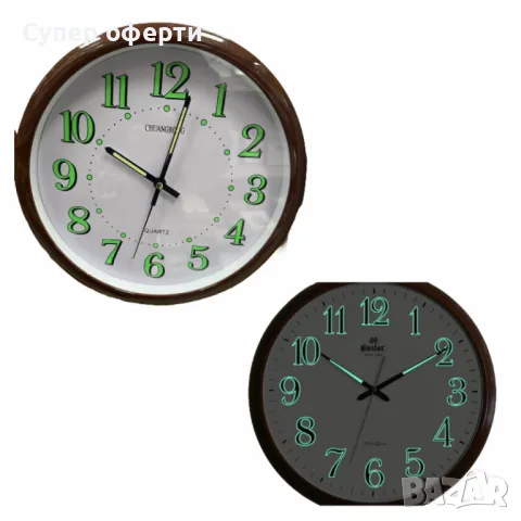 Стенен светещ часовник – Кръгъл, кафяв, безшумен / 30см
