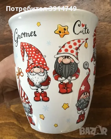 Комплект 2 керамични коледни чаши, чаша за кафе / чай; 420 мл, ‘джуджета’, отлична изработка НОВИ, снимка 2 - Чаши - 48368020