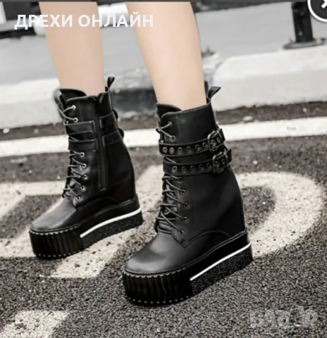 Черни боти на платформа , снимка 2 - Дамски боти - 48898879