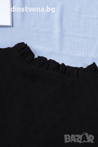 Дамска блуза в черно с къс ръкав и принт на точки, снимка 7 - Корсети, бюстиета, топове - 40494414