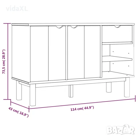 vidaXL Сайдборд OTTA, 114x43x73,5 см, борово дърво масив, снимка 6 - Бюфети - 56147277
