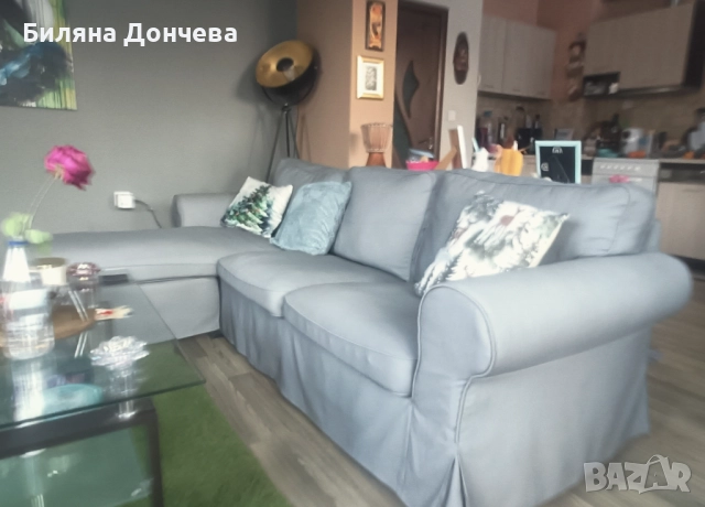 Стилен ъглов диван с лежанка (IKEA Ektorp) – Отлично състояние